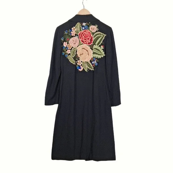 Trelise Cooper Wool Embroidered Tapestry Coat Black Floral Longline NZ 4 US M - Picture 4 of 14